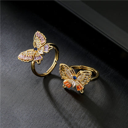 Golden Butterfly Shape Full Stones Ring