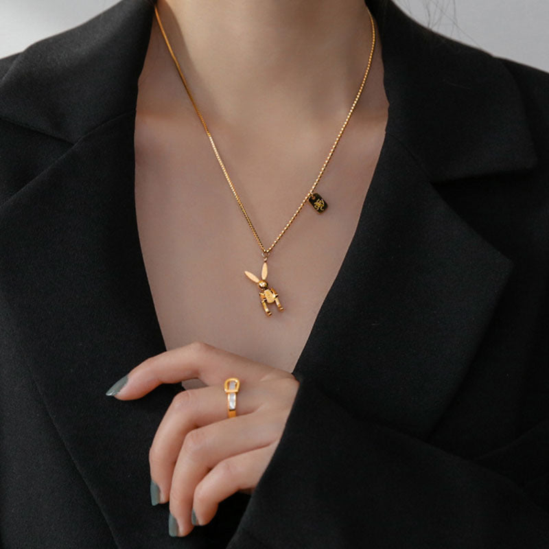 Simple Mechanical Rabbit Titanium Steel Necklace