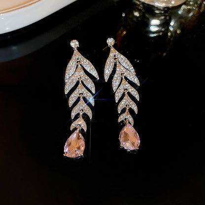 Luxury Full Stones Sun Olive & Grape Shape Drop Earrings