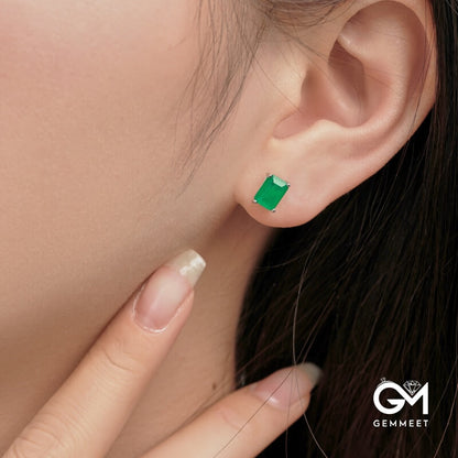 S925 Sterling Green Rectangle Green Zircon Earrings