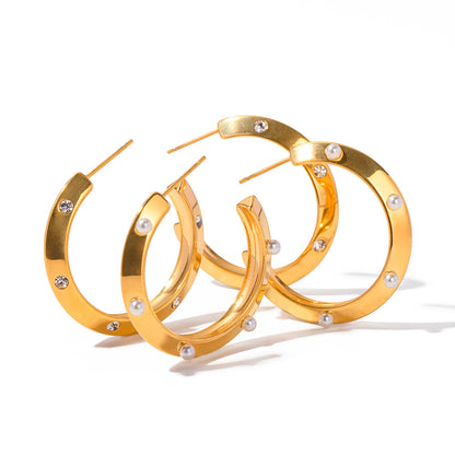 Gold-plated Stainless Steel Pearl Zircon Earrings