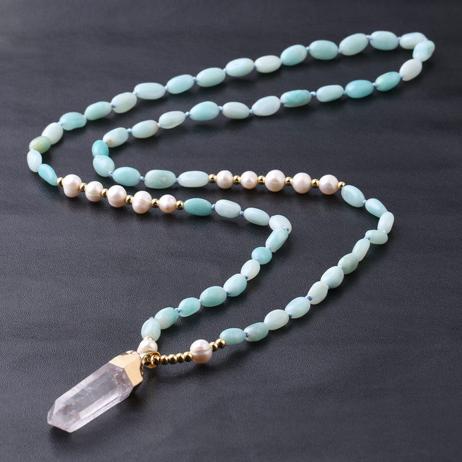 Pink River Stone Amazon Stone Opal Mixed Pearl Necklace