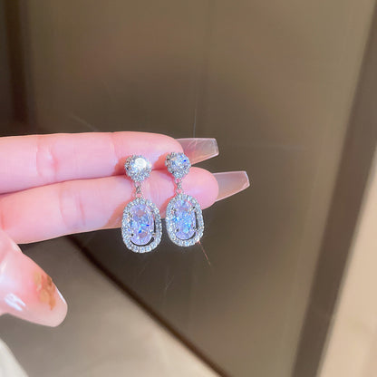 Cute Full Stones Oval Square & Bow Drip Tassel Earrings