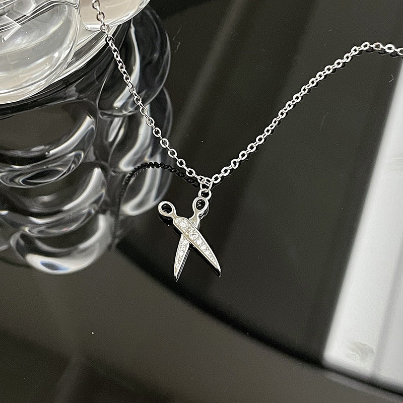 Scissors Full of Drill Design High Sense Necklace