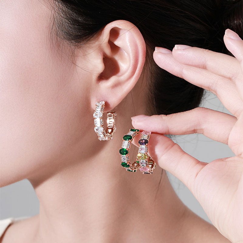 Colorful Zircon High-end Contrasting Color Earrings