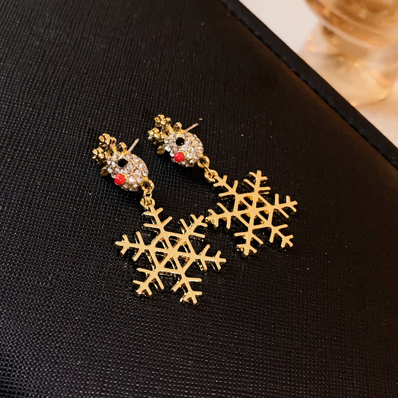 Cute Full Stones Elk & Snowflake Drop Earrings