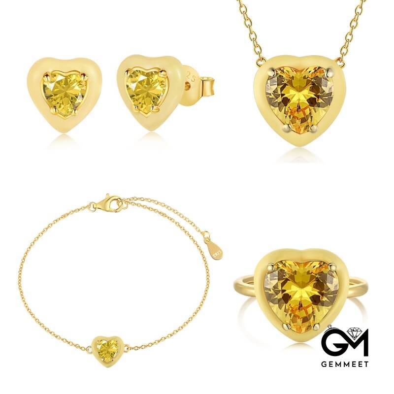 S925 Sterling Silver Yellow Heart Rubber Earrings