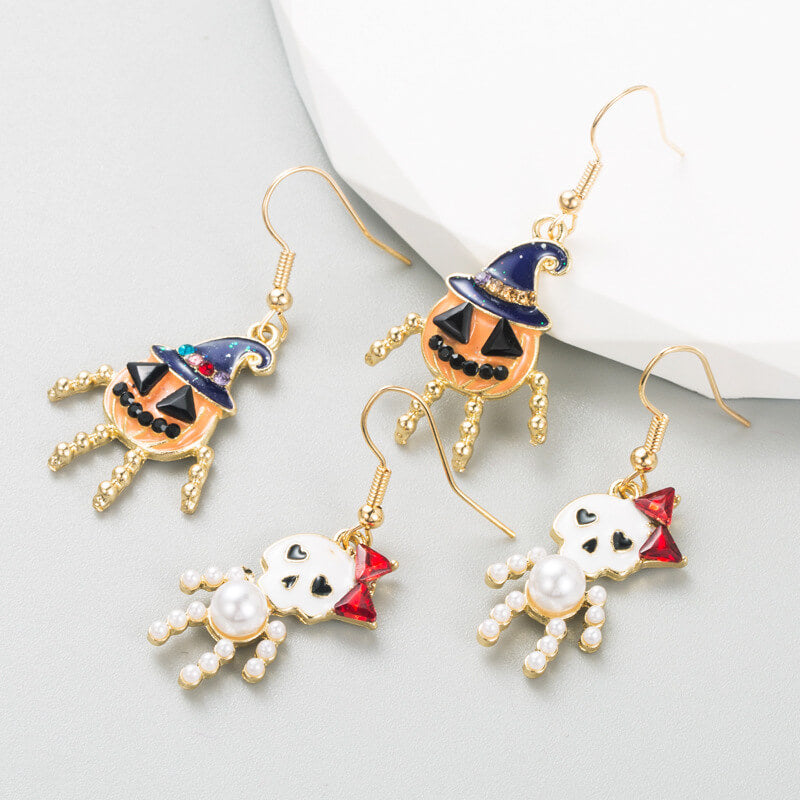 Halloween Creative Personality Hip Hop Earrings New Trend Pumpkin Skull Alloy Oil Drip Earrings