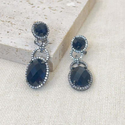 Double Black Zircon Hoop Earrings