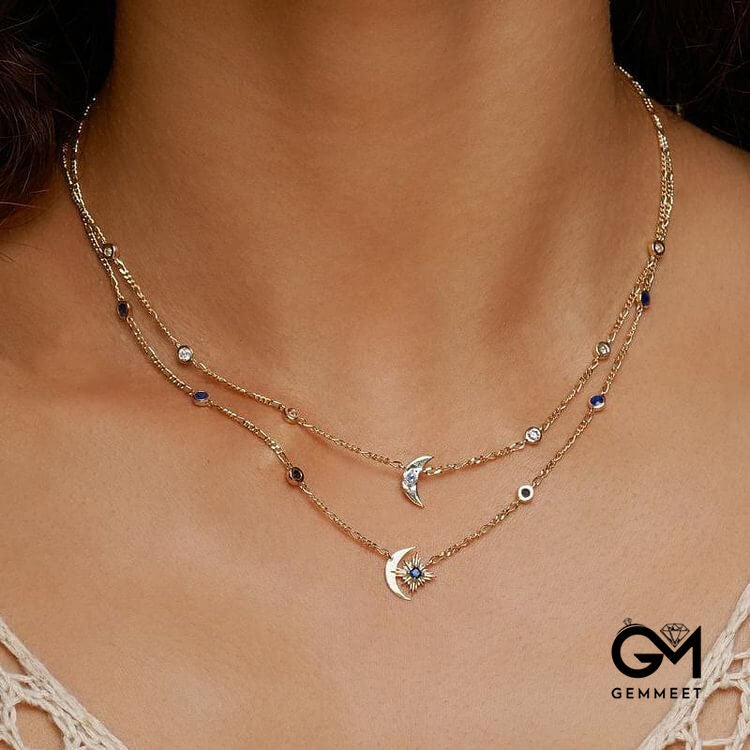 Sapphire Moon Star Gold-plated Copper Necklace