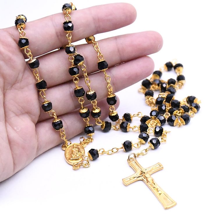 Obsidian Rosary Pendant Necklace