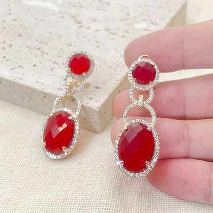 Double Red Zircon Hoop Earrings