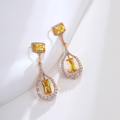 Rectangular High-end French Niche Light Luxury Zircon Earrings