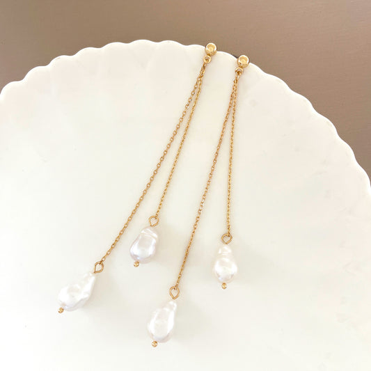 Long Pearl Fringe Earrings Drop Earrings