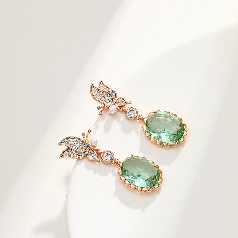 Vintage Butterfly Oval Design Long Zircon Drop Earrings