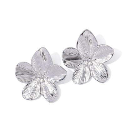 Silver Titanium Steel Flower Earrings