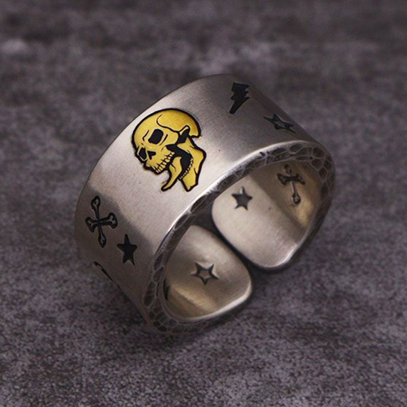 Star Lightning Skull Print Ring