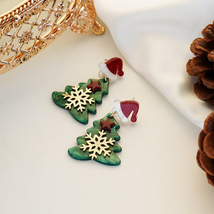 Christmas Tree Snowflake Santa Hat Star Stud Earrings