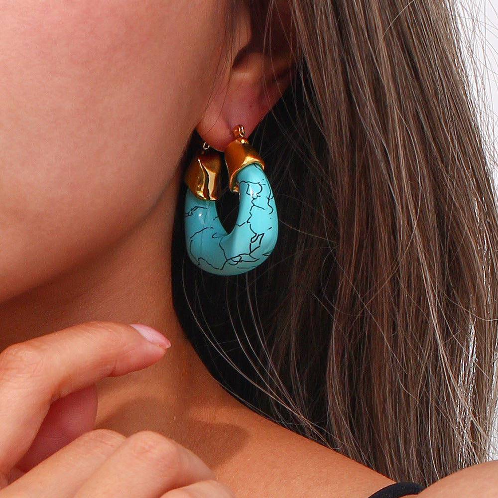 Stainless Steel Acrylic Turquoise U-shaped Earrings