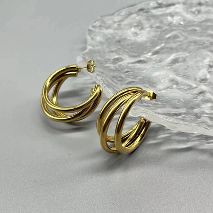 Irregular C-shaped Niche Design High Quality Non-fading Stainless Steel Earrings