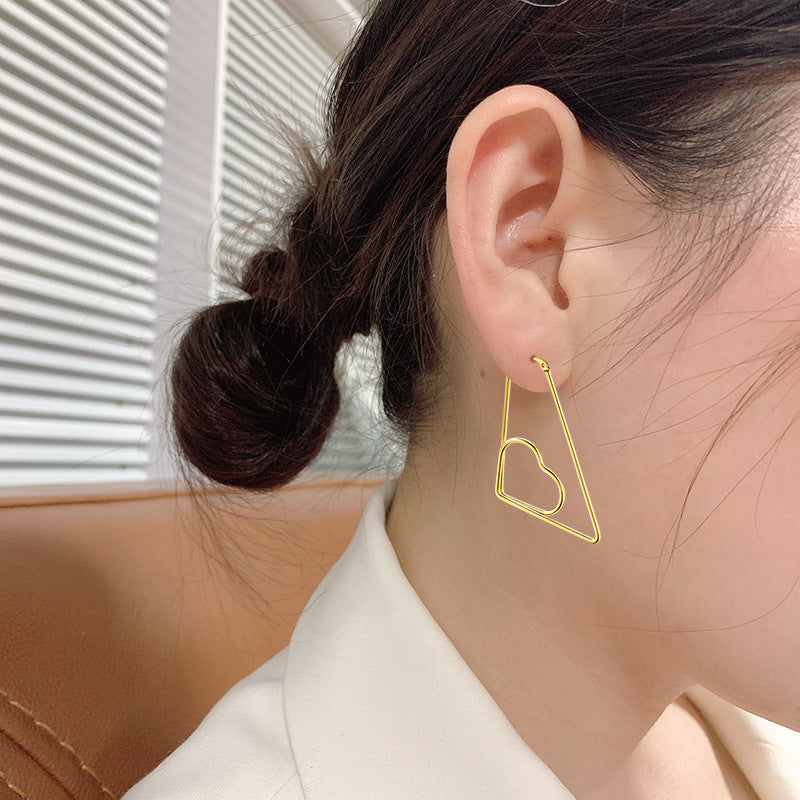 Cutout Triangle Stylish Geometric Stainless Steel Earrings with Peach Heart
