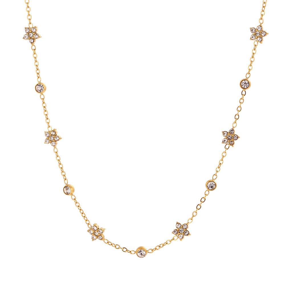 Stainless Steel Splicing Small Flower Zircon Necklace