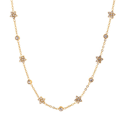 Stainless Steel Splicing Small Flower Zircon Necklace