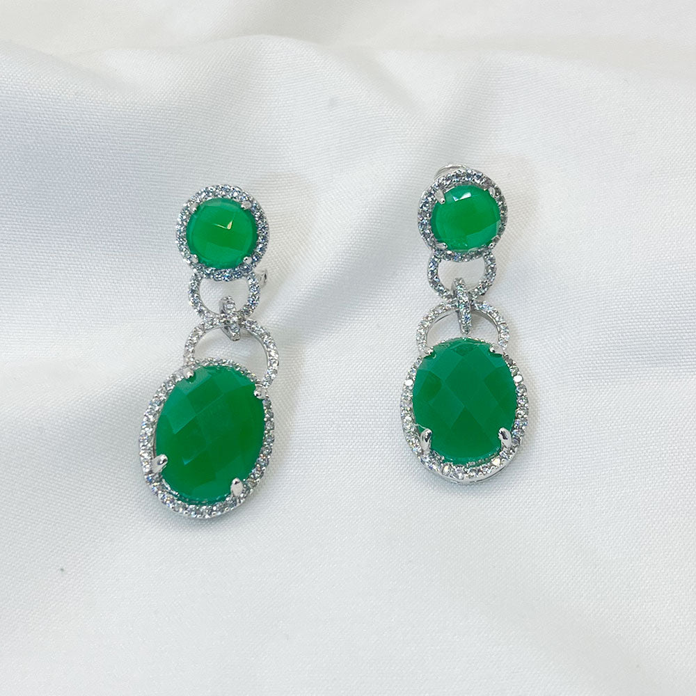 Double Green Zircon Hoop Earrings
