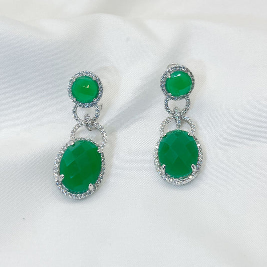 Double Green Zircon Hoop Earrings