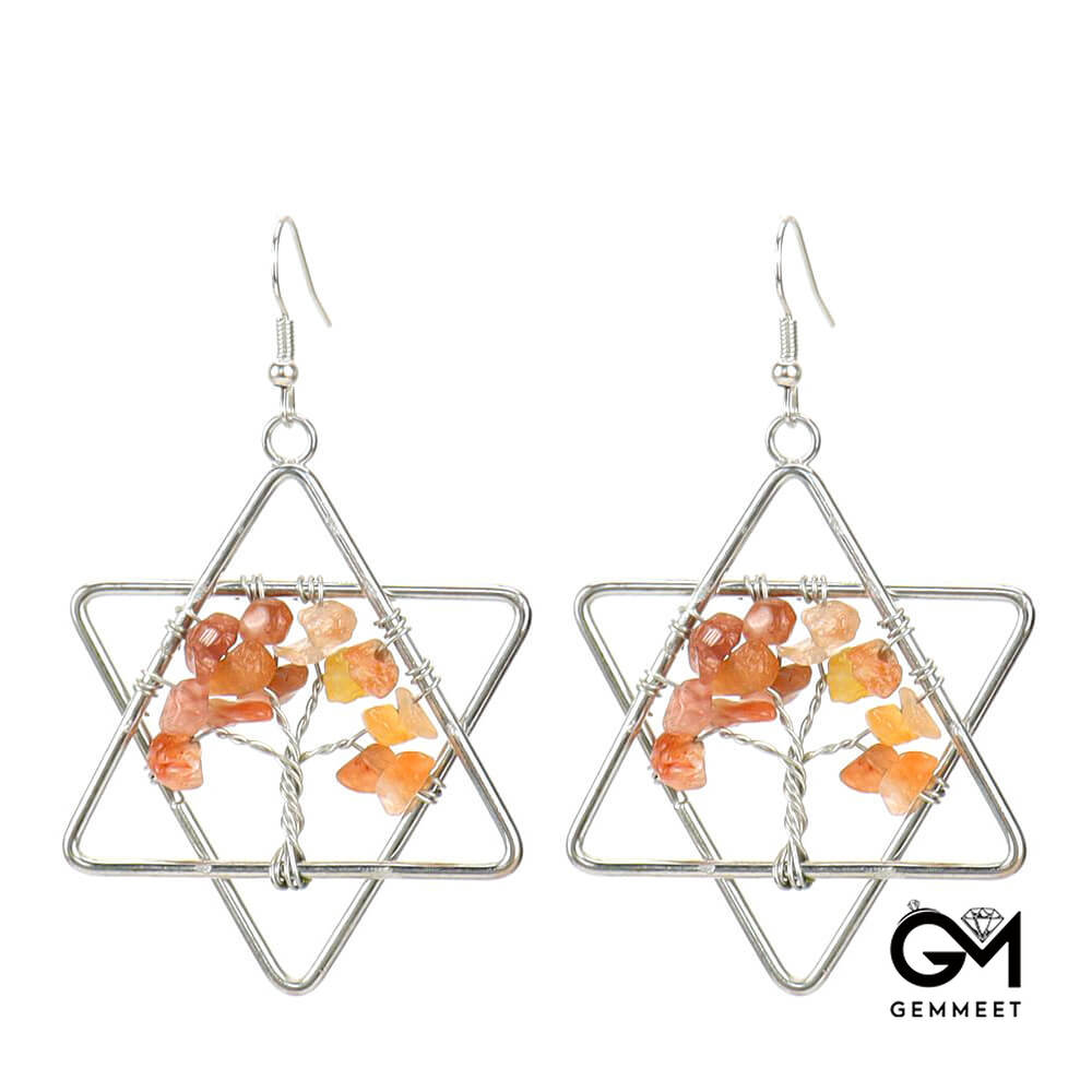 Hexagon Star Gravel Crystal Tree of Life Earrings