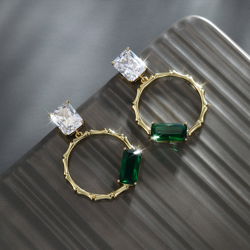 Square Emerald Ear Zircon Earrings for Women