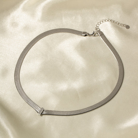 Stainless Steel White Gold Necklace with Zirconium