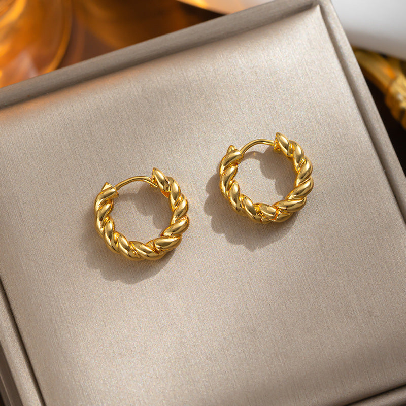 Stylish Vintage Titanium Steel Hemp Wreath Simple Matching Earrings