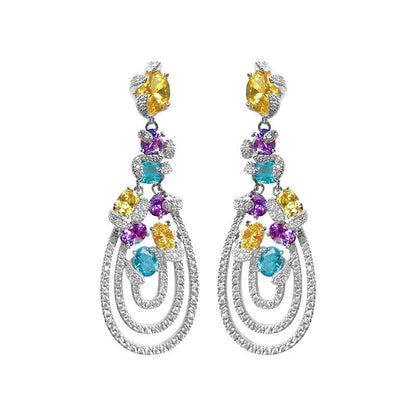 Exaggerated Temperament Versatile Color Zircon Tassel Earrings Long Drop Shaped Earrings For Women