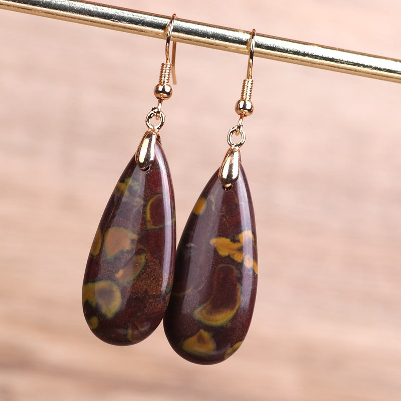 Brown Flower Stone Drop Earrings