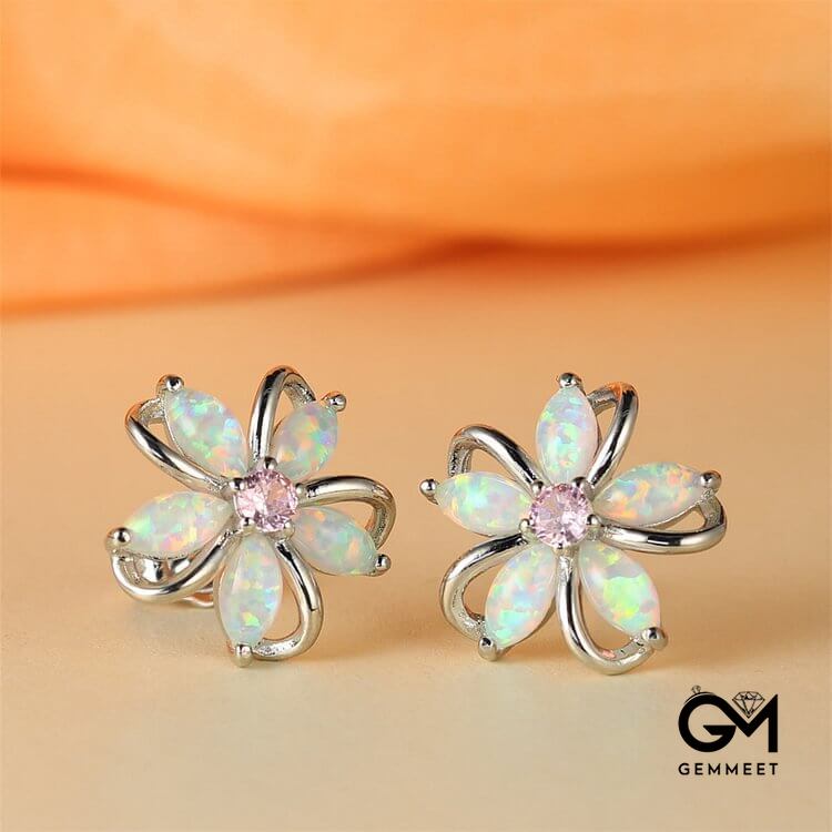 Opal Zircon Cherry Blossom Shaped Earrings
