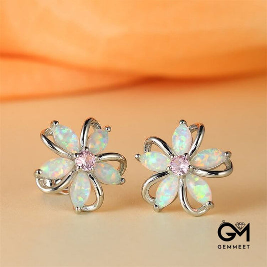 Opal Zircon Cherry Blossom Shaped Earrings