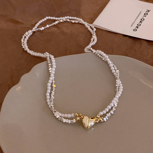 Broken Silver Pearl Love Magnetic Necklace