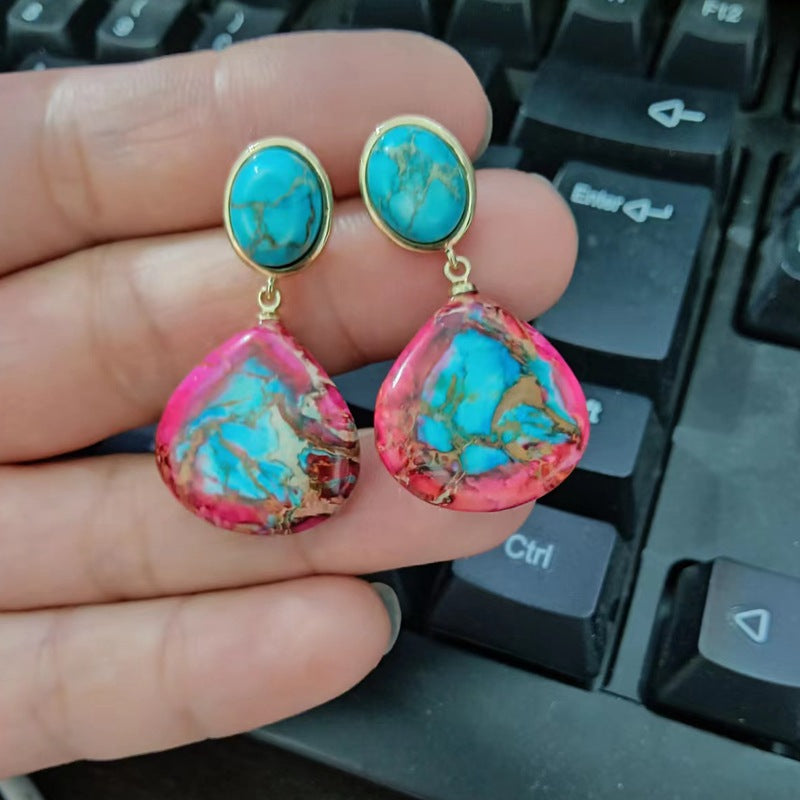 Irregular Colored Pine Amethyst Earrings