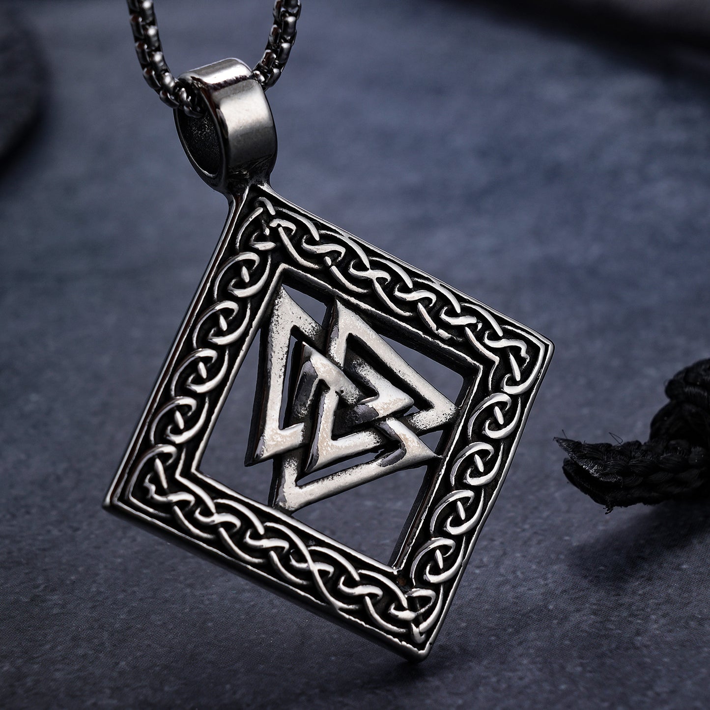 Viking Rune Cross Triangle Stainless Steel Pendant Necklace