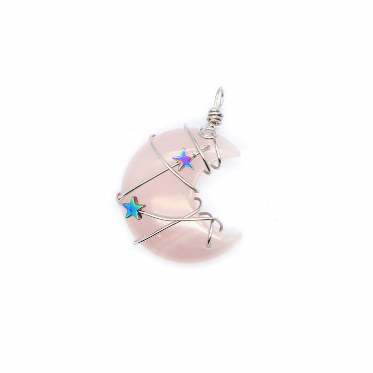 Quartz Crystal Moon Wire Wrapped Star Necklace