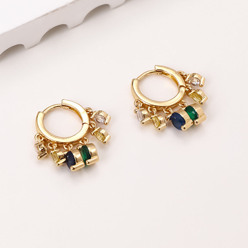 Geometric Copper-set Zircon Green Round Earrings