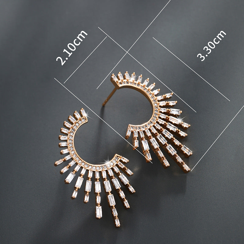 Sector-shaped Light Luxury Zircon Retro Earrings