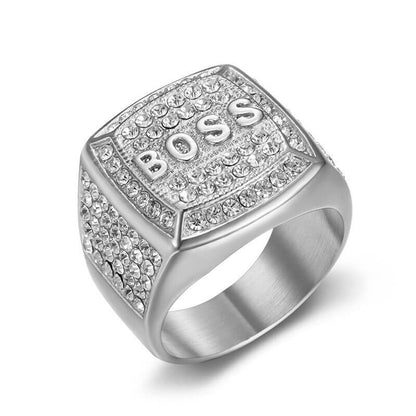 HIPHOP Square BOSS Letter Men's Ring