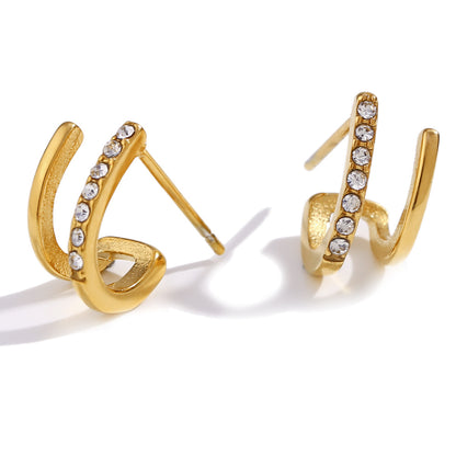 Stainless Steel Mini Double Zirconium Stud Earrings