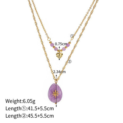 Purple Jade Heart Shape Double Layer Necklace