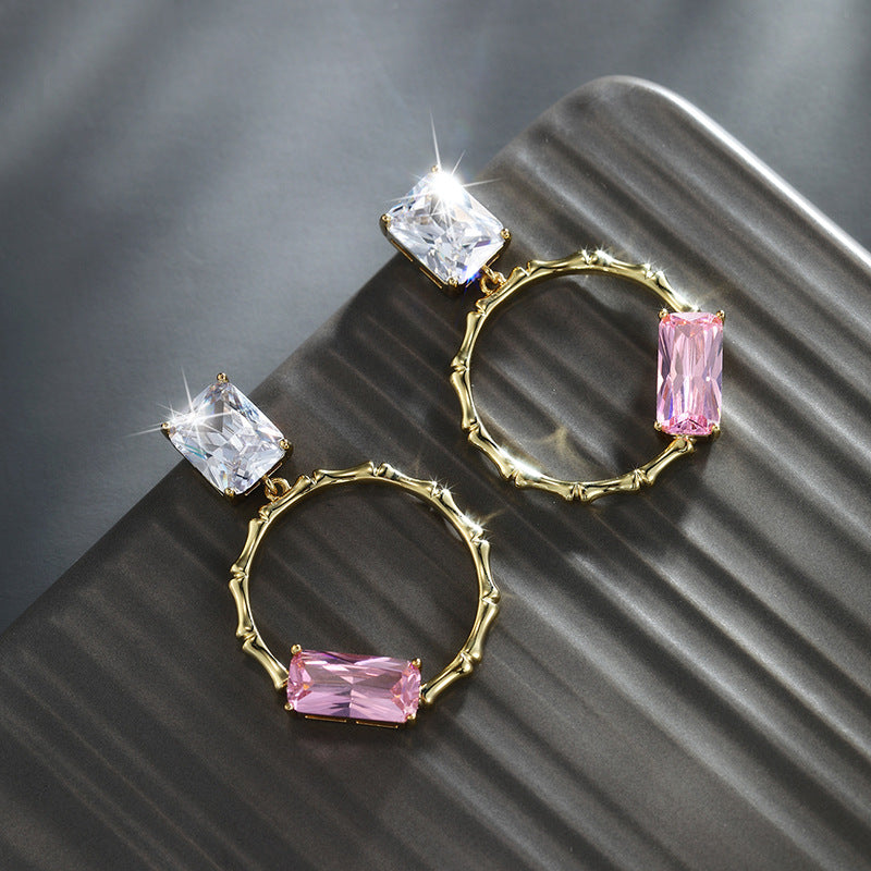 Square Emerald Ear Zircon Earrings for Women