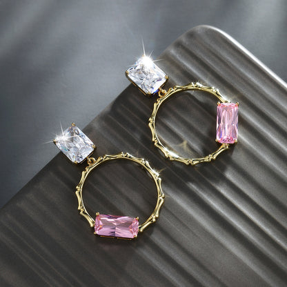 Square Emerald Ear Zircon Earrings for Women