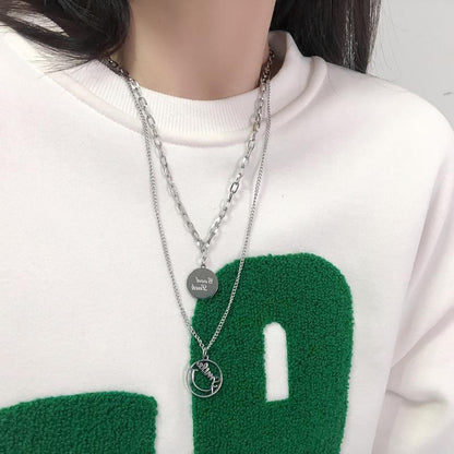 Titanium Steel Double Layer Wear Round Brand Hollow Letter Necklace