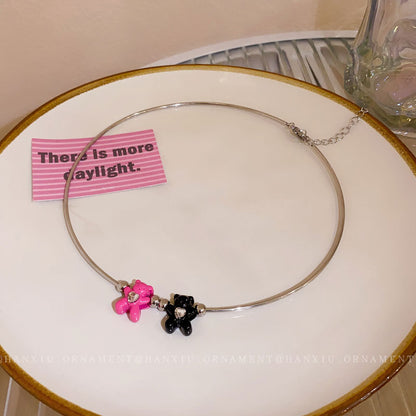 Diamond Heart Bear Necklace